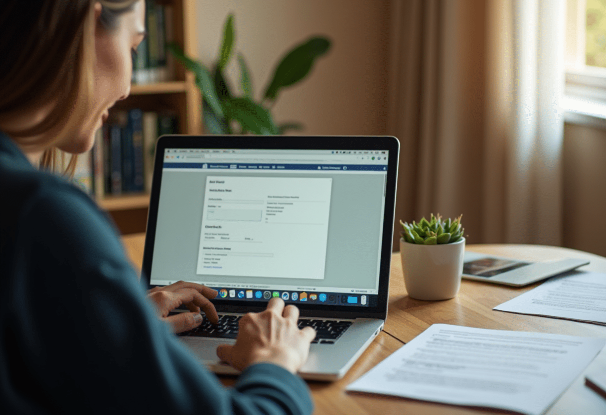 A Person Sitting At A Desk Filling Out An Online F